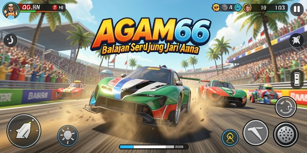 Tampilan gameplay menarik dari AGAM66 dengan mobil balap yang dinamis.