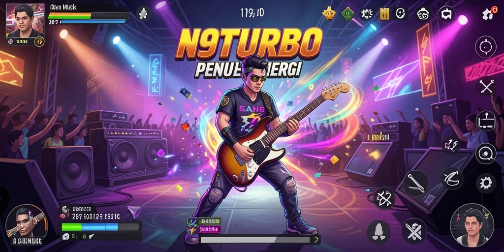 Screenshot gameplay N9TURBO menunjukkan aksi seru dalam permainan musik.
