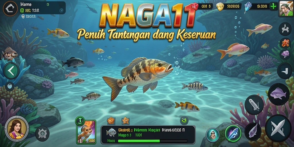 Tampilan gameplay NAGA11 yang menampilkan petualangan memancing seru.
